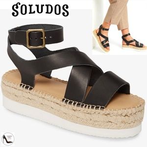 Soludos Olympia Black Leather Platform Espadrille Sandals Anthropologie 9.5